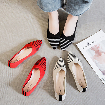 編まれた先の尖ったShoes Women Flats Shoesすべてのマッチの女性のなまけ者の女性を毎日平底